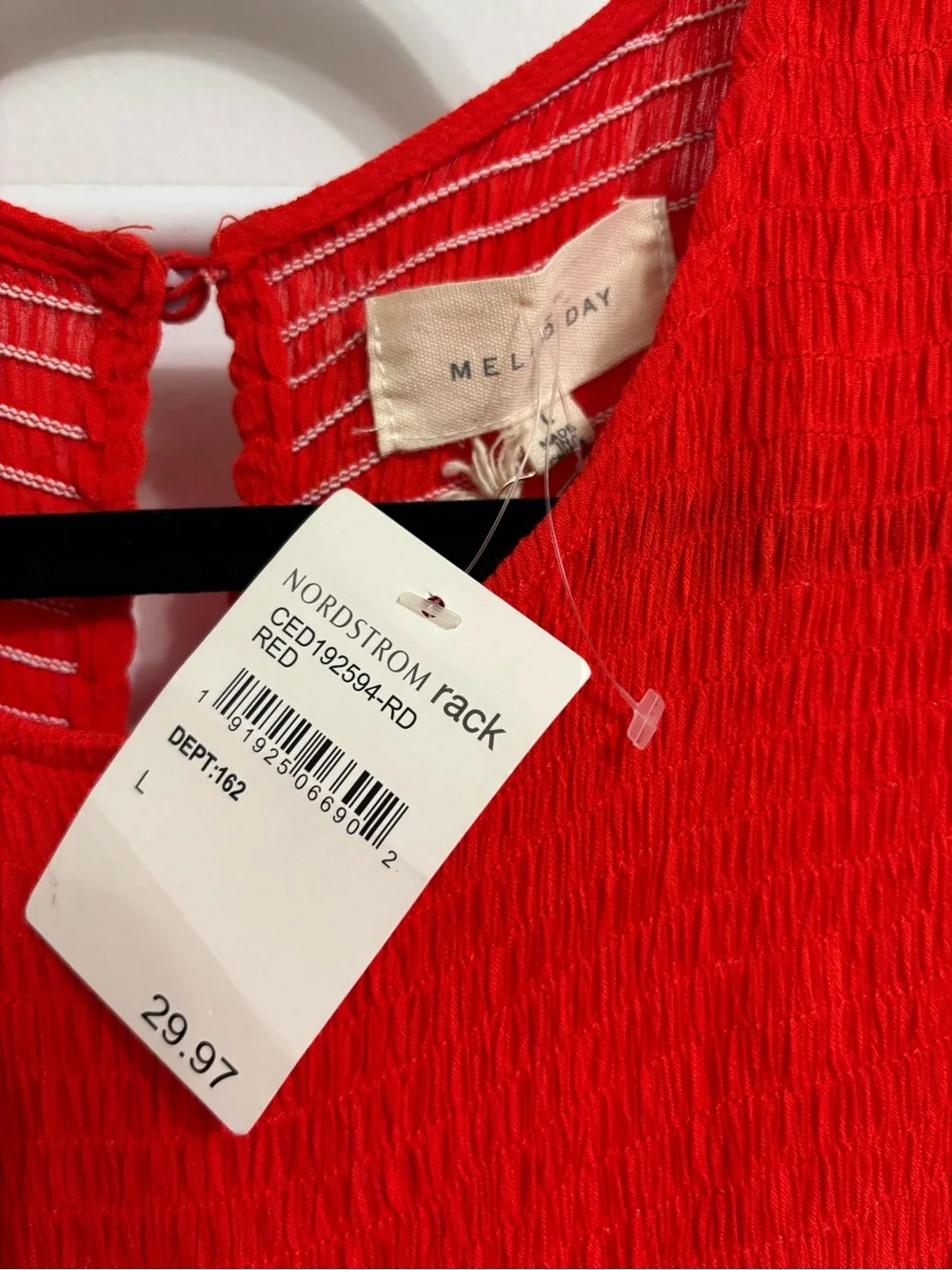 Melody Day Red Smocked Tiered Dress – Size L – NWT